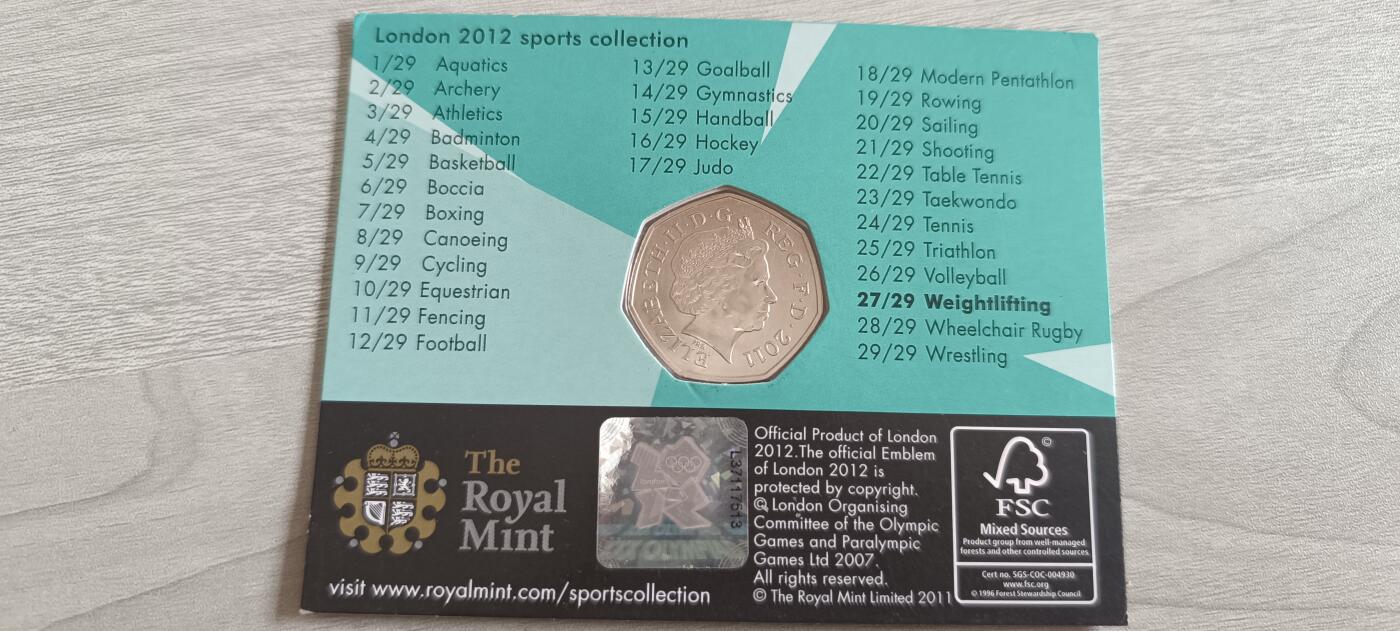 如意阁钱币场第二十场（含顾客送拍品） 英国2012年伦敦奥运会50便士纪念币《举重》（全新）