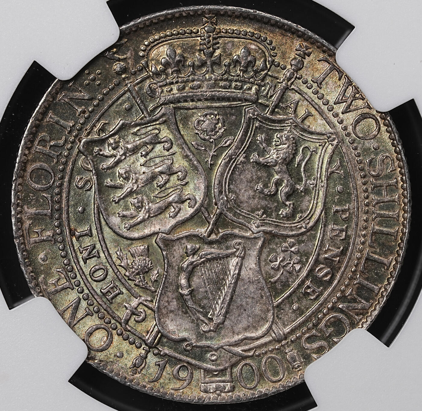 修遠堂世界钱币第八十五期 NGC MS62 1900年英国2先令银币 五彩
