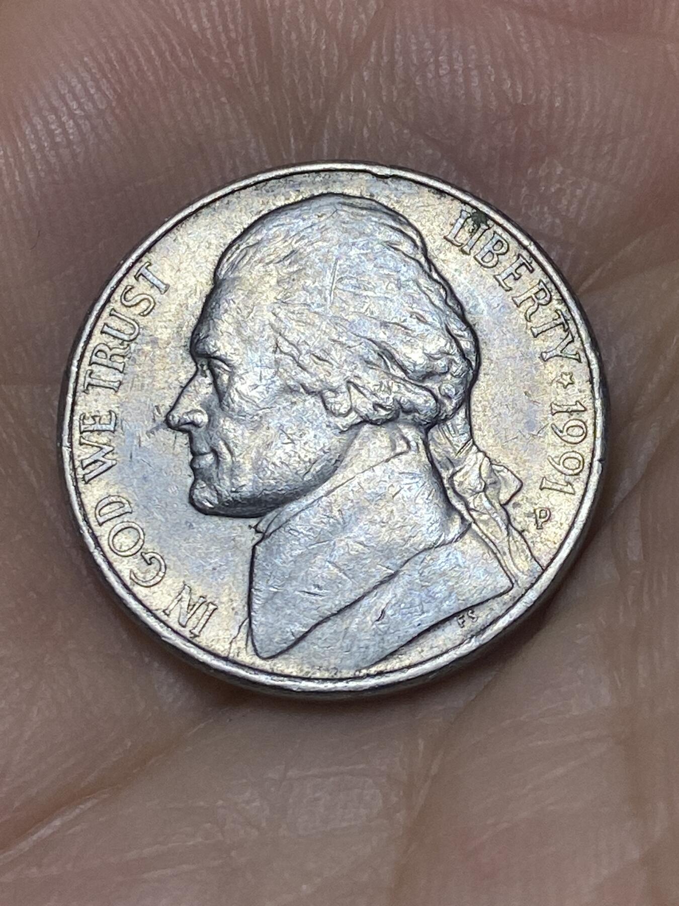 2025年第九十三场(总第一百一十九场）外国好品散币(免佣金) 美国🇺🇸1991年5分(杰斐逊5分，第三版P标费城造)