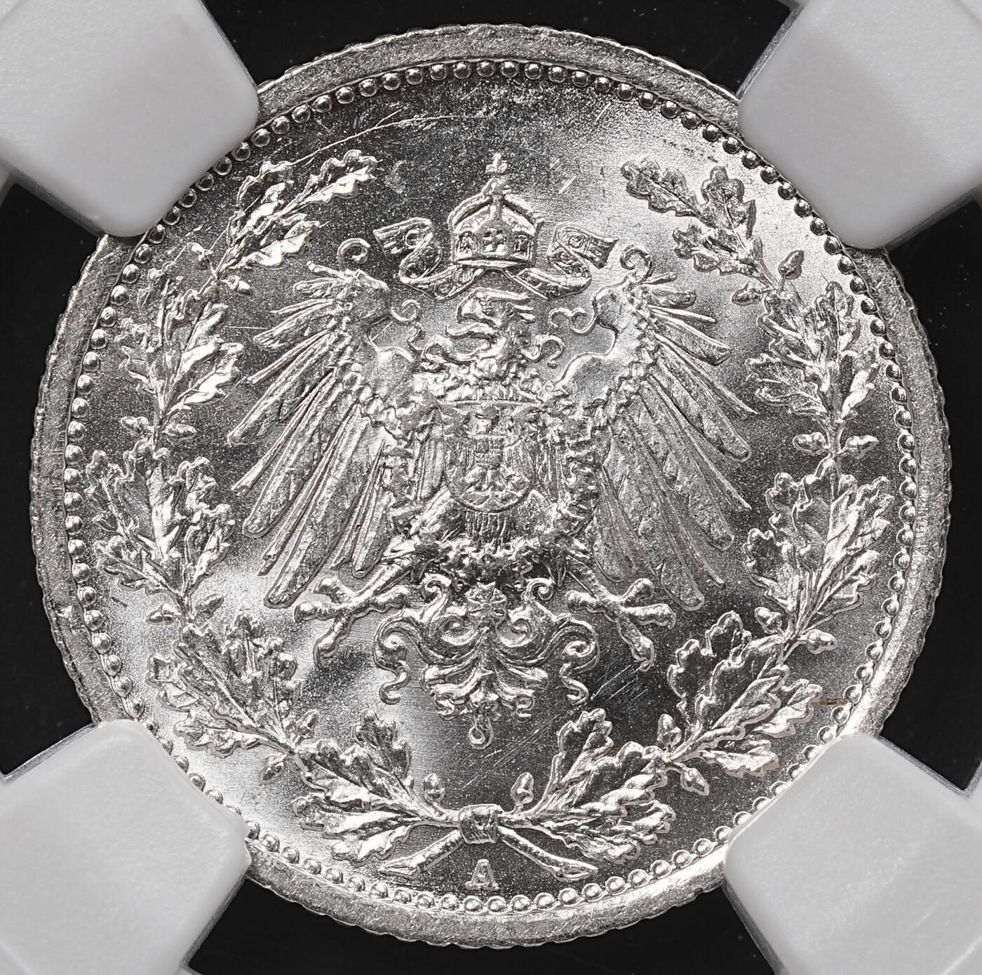 修遠堂世界钱币第八十五期 NGC MS65 1916年德国1/2马克银币 A厂铭