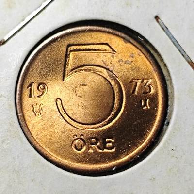 KK钱币收藏小铺 第342场 2月预留时间 周末发货 - 1973瑞典5欧尔 好品铜币