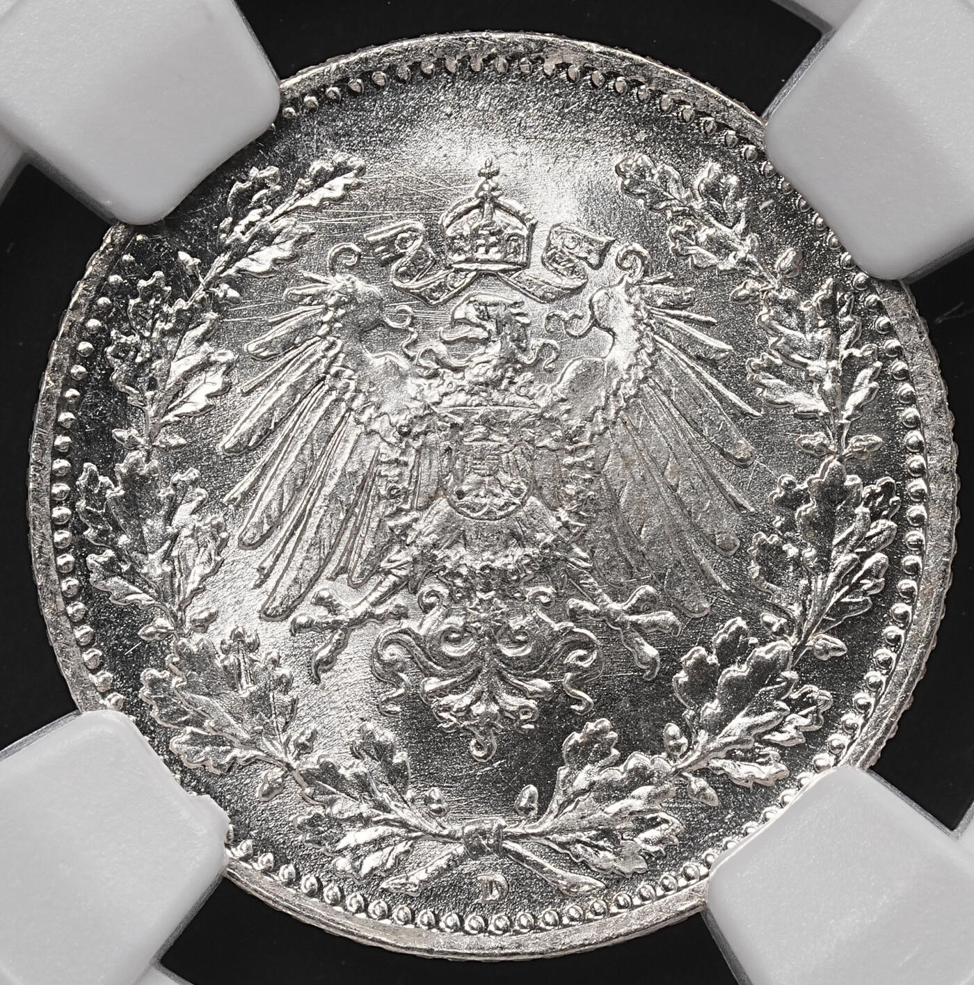修遠堂世界钱币第八十五期 NGC MS66 1918年德国1/2马克银币 D厂铭