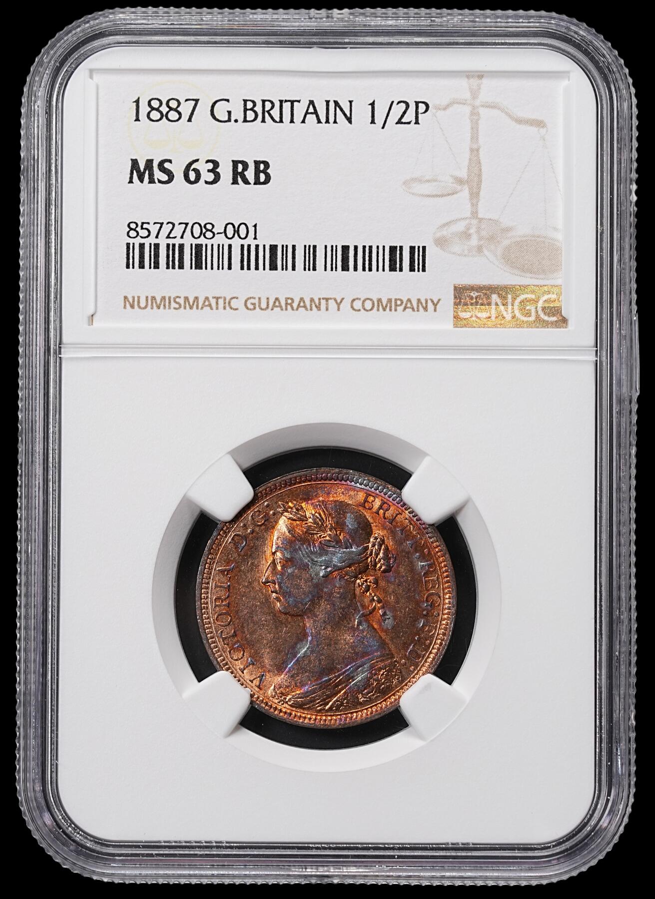修遠堂世界钱币第八十五期 NGC MS63RB 1887年英国1/2便士