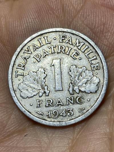 2025年第九十三场(总第一百一十九场）外国好品散币(免佣金) - 法国🇫🇷1943年1法郎(维希傀儡政府时期，仅发行3年)