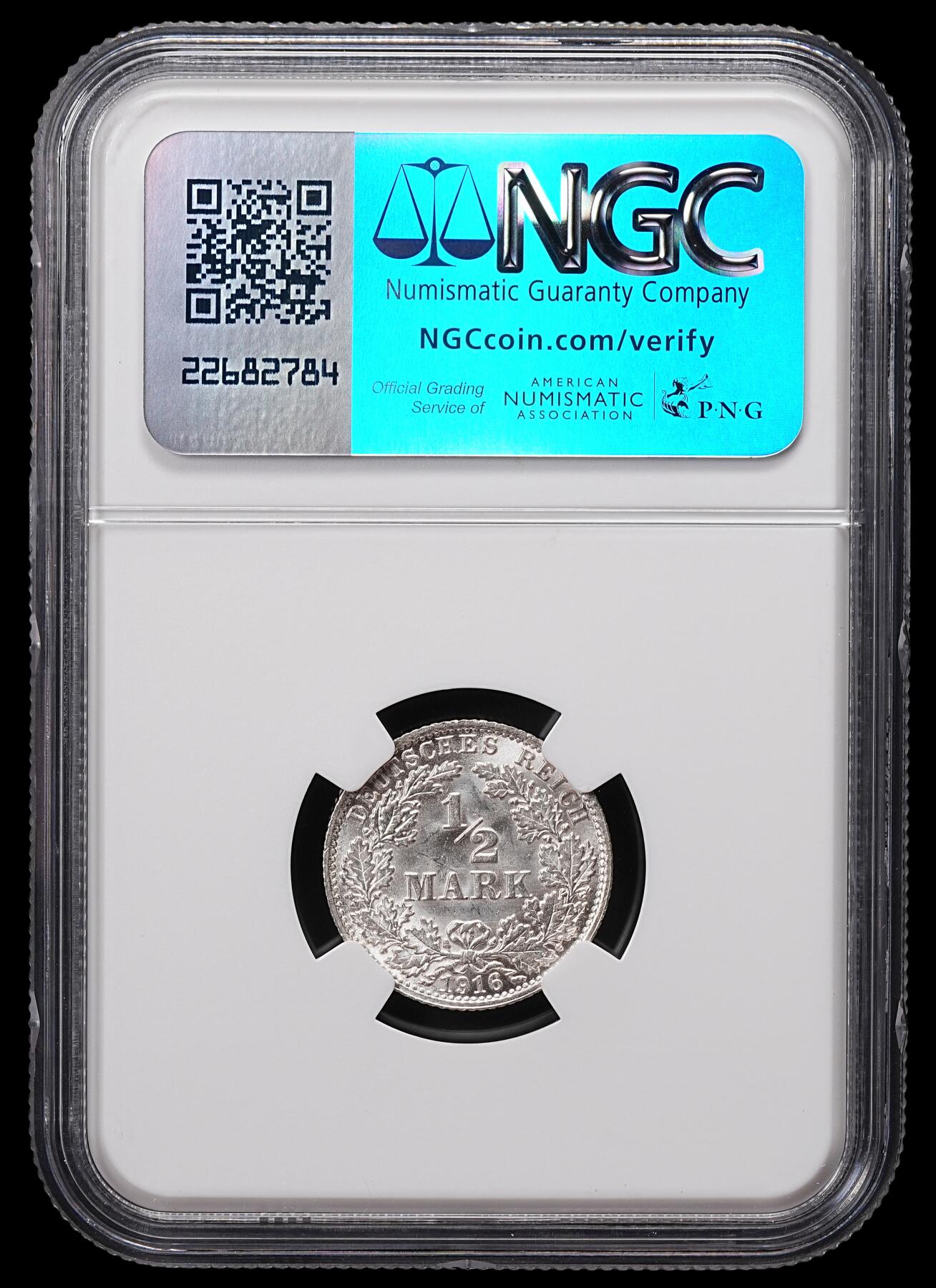 修遠堂世界钱币第八十五期 NGC MS65 1916年德国1/2马克银币 A厂铭
