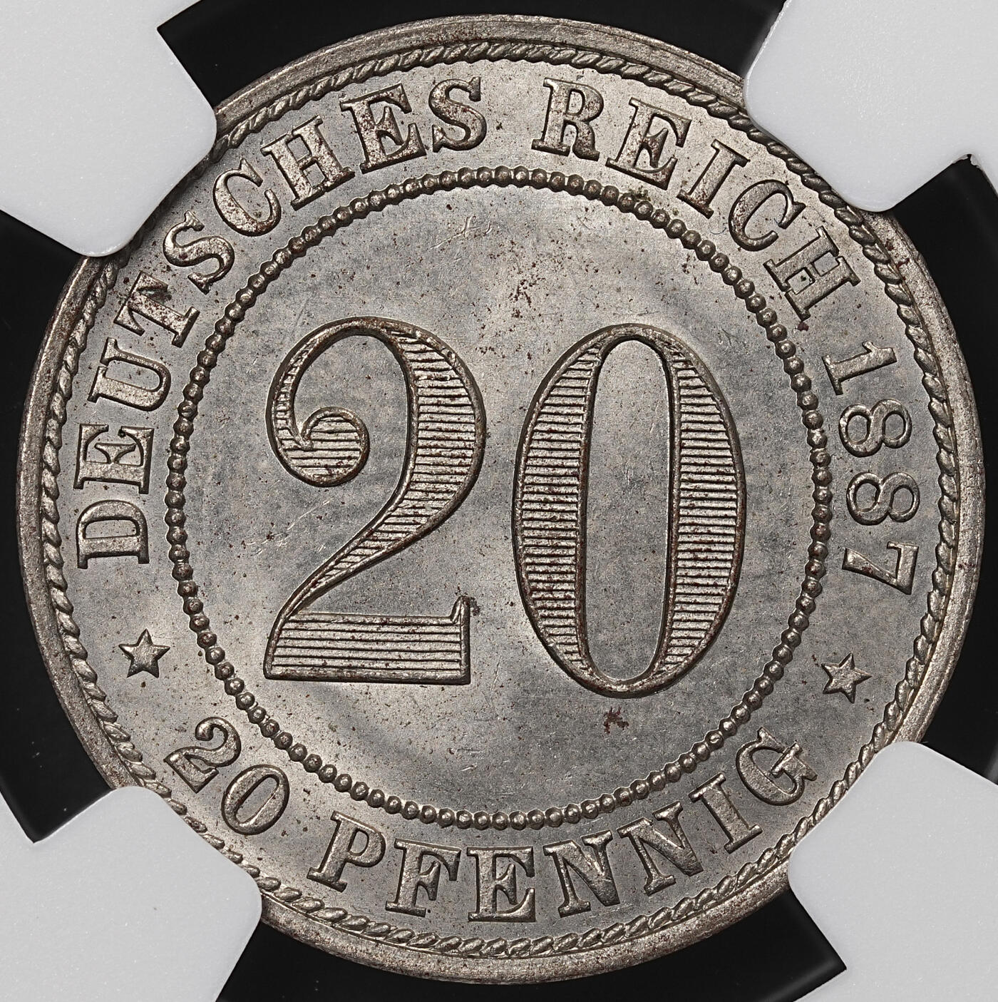 修遠堂世界钱币第八十五期 NGC MS64 1887年德国20芬尼镍币 A厂铭