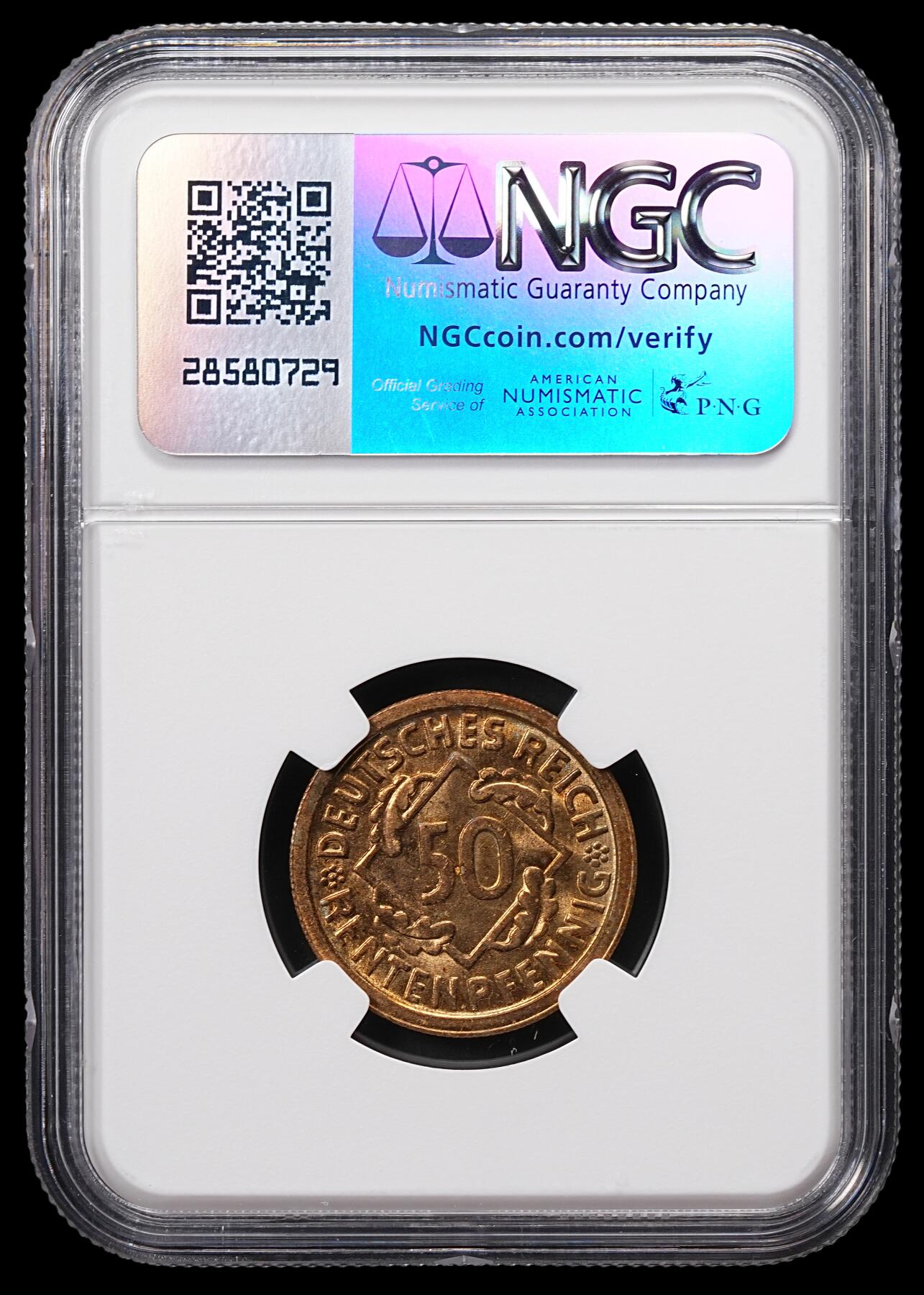 修遠堂世界钱币第八十五期 NGC MS64 1923年德国50芬尼 D厂铭 少见厂铭 仅10余万枚铸造量