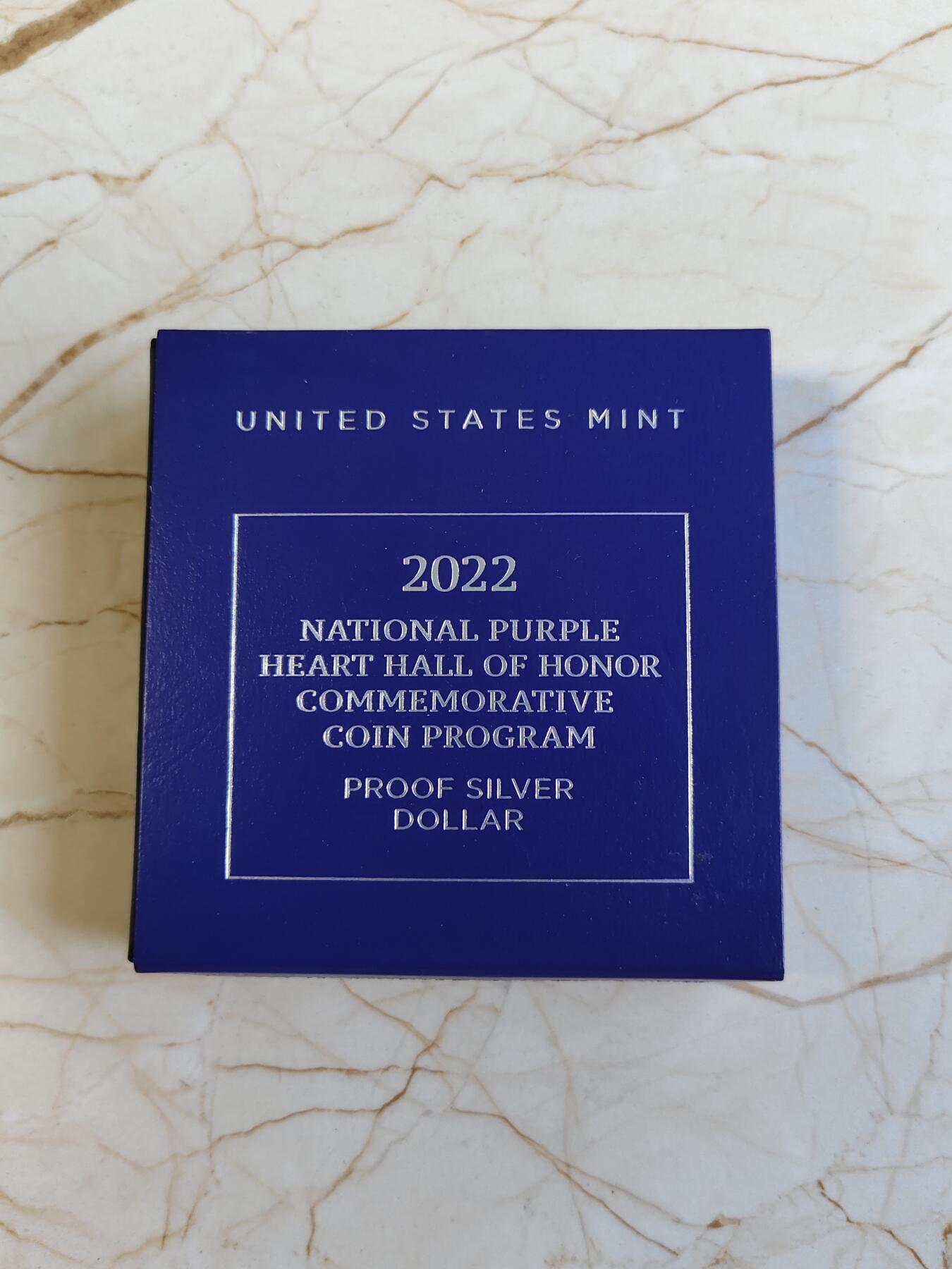 第176期拍卖【长期征集拍品】【欢度国庆中秋双节】 美国2022年一战时期紫心勋章精制纪念银币，900银， 26.73克，有白斑