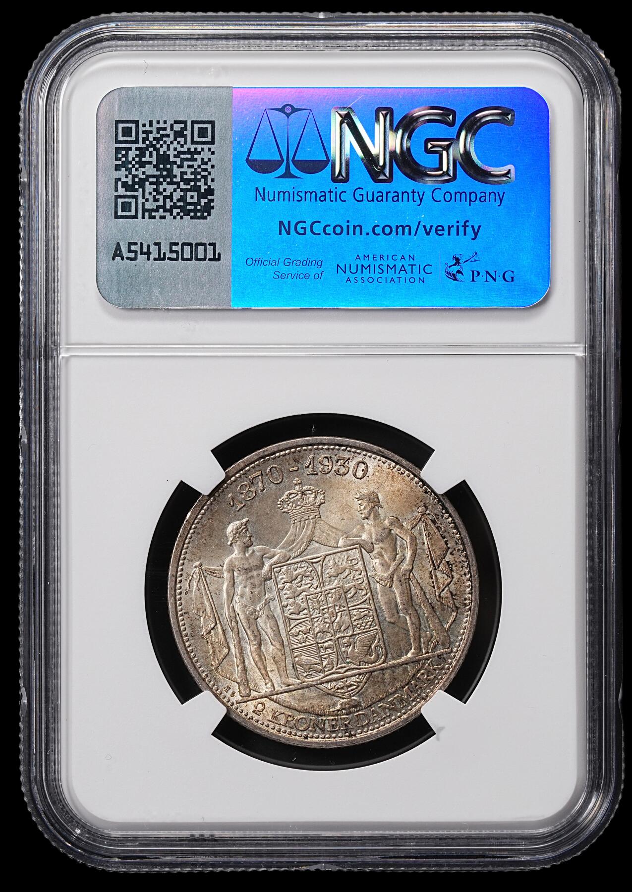 修遠堂世界钱币第八十五期 NGC MS64 1930年丹麦国王60大寿纪念2克朗银币