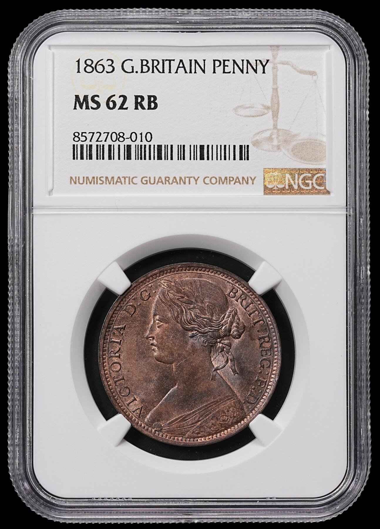 修遠堂世界钱币第八十五期 NGC MS62RB 1863年英国1便士铜币