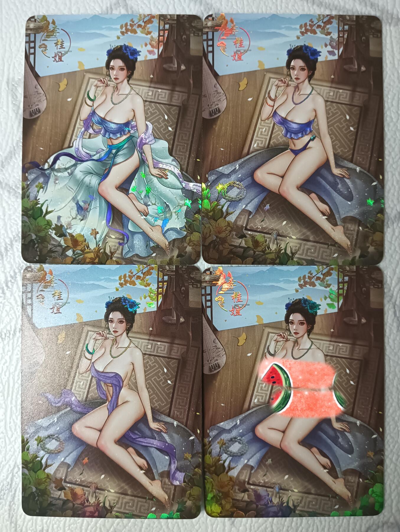 花开卡拍第39期（9月21号周日截拍，品控勿拍!!!拍品不寄存，运费5元，自制卡难免瑕疵，可能存在轻微撞角爆边等出厂瑕疵，品控介意勿拍！） 绘天阁金瓶梅 李桂姐 彩闪四渐变（含艺术卡）