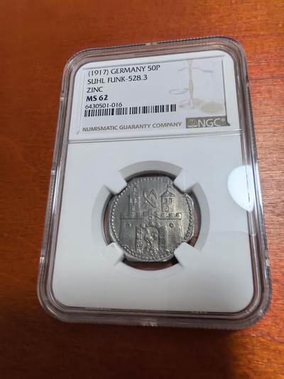 长老汇蛇年精选第四十八场拍卖 - 1917德紧苏尔50芬尼锌币，NGC MS62，唯一记录