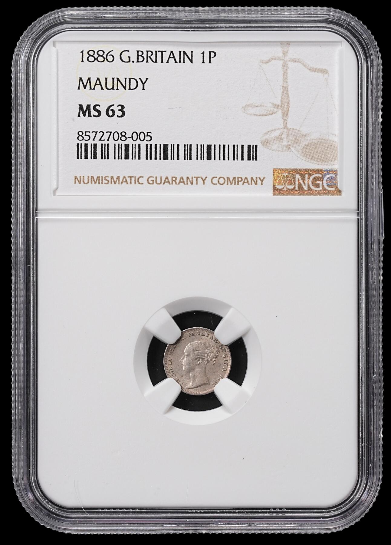 修遠堂世界钱币第八十五期 NGC MS63 1886年英国濯足1便士银币