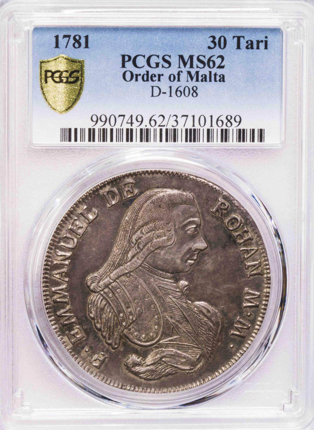 PCGS-MS62 1781马耳他骑士团30塔里大银币唯一冠军