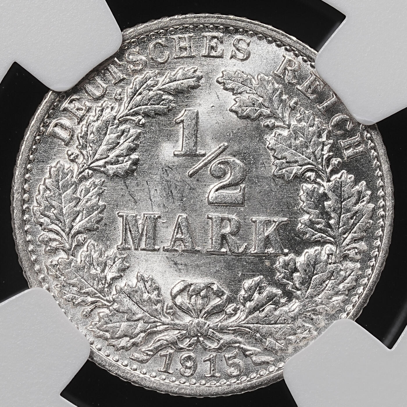 修遠堂世界钱币第八十五期 NGC MS66 1915年德国1/2马克银币 G厂铭
