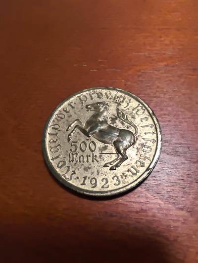 长老汇蛇年精选第四十八场拍卖 1923 德紧威斯特法兰女诗人马币500马克镀金铜币，19克38MM