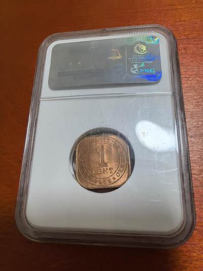 长老汇蛇年精选第四十八场拍卖 1958 马来西亚1分铜币，NGC MS64RB，亚军，更高20枚，老盒
