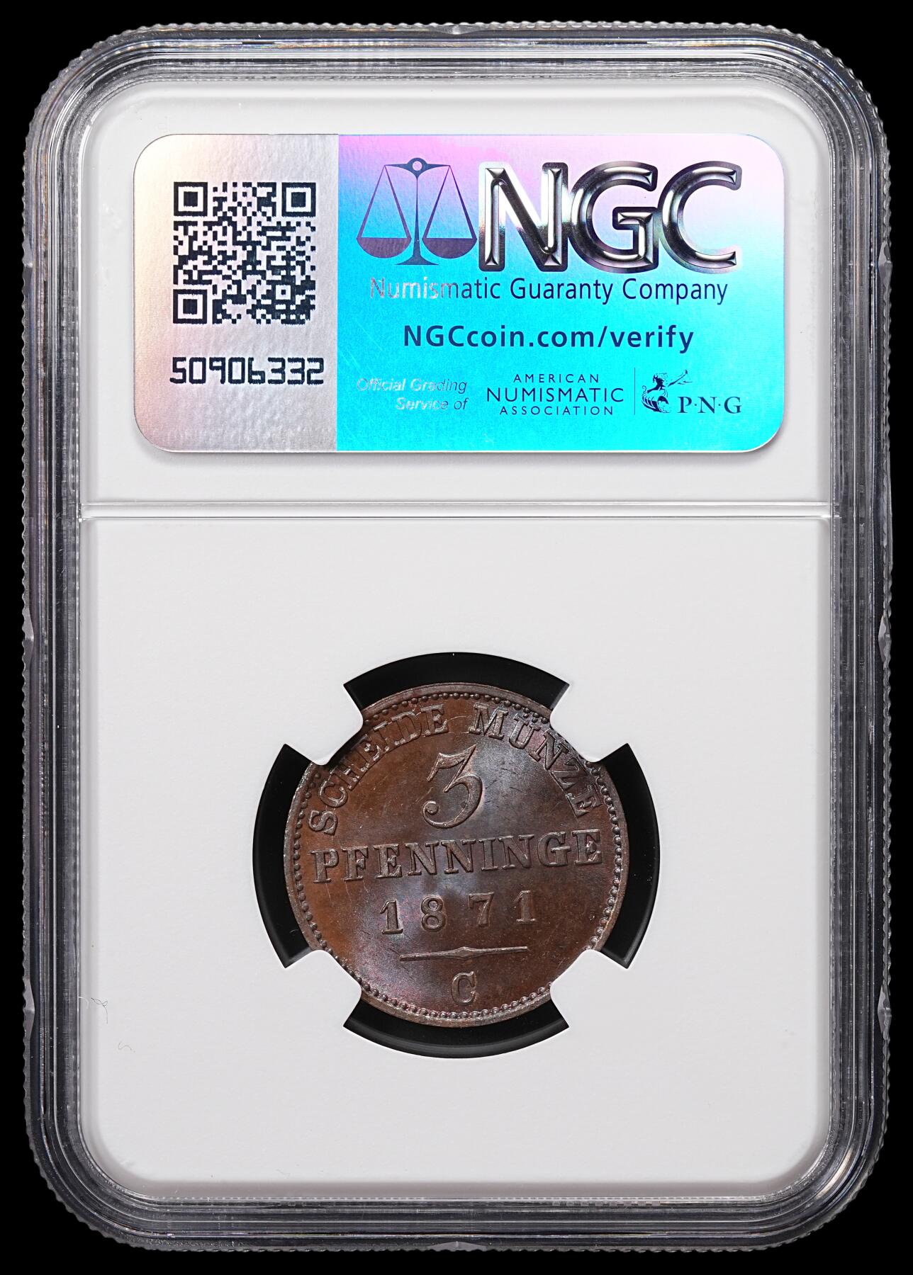 修遠堂世界钱币第八十五期 NGC MS64BN 1871年普鲁士3芬尼铜币