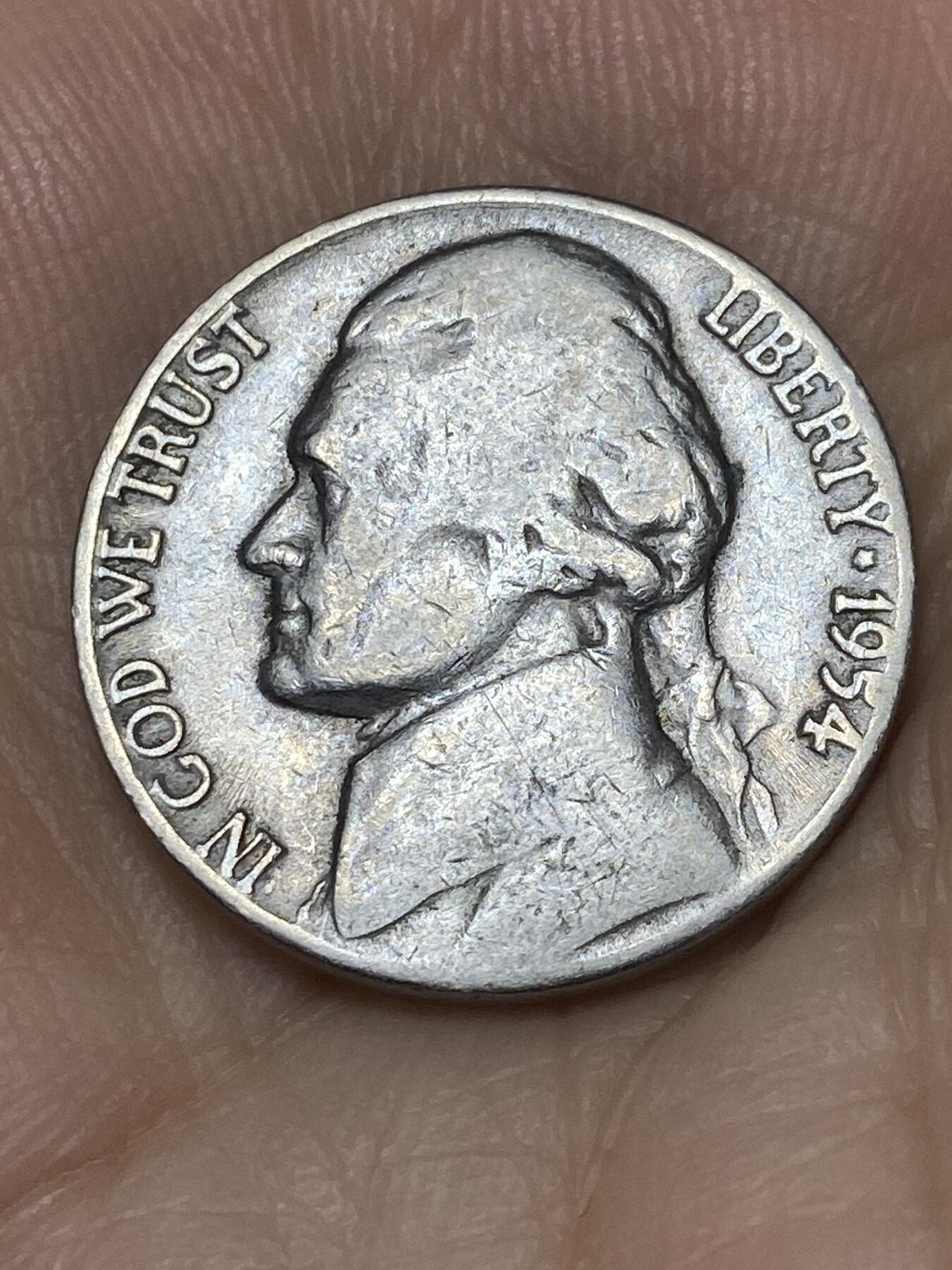 2025年第九十三场(总第一百一十九场）外国好品散币(免佣金) 美国🇺🇸1954年5分(杰斐逊5分，第三版D标丹佛造)