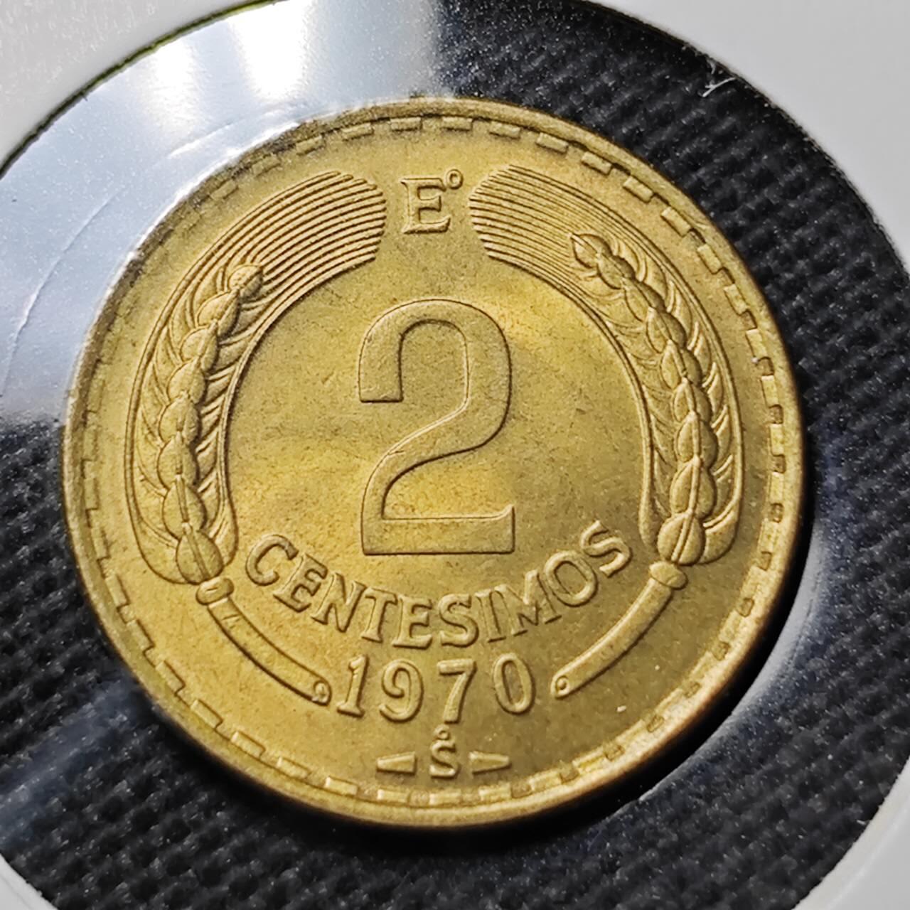 KK钱币收藏小铺 第341场 2月预留时间 周末发货 1970智利2分 铜币 好品