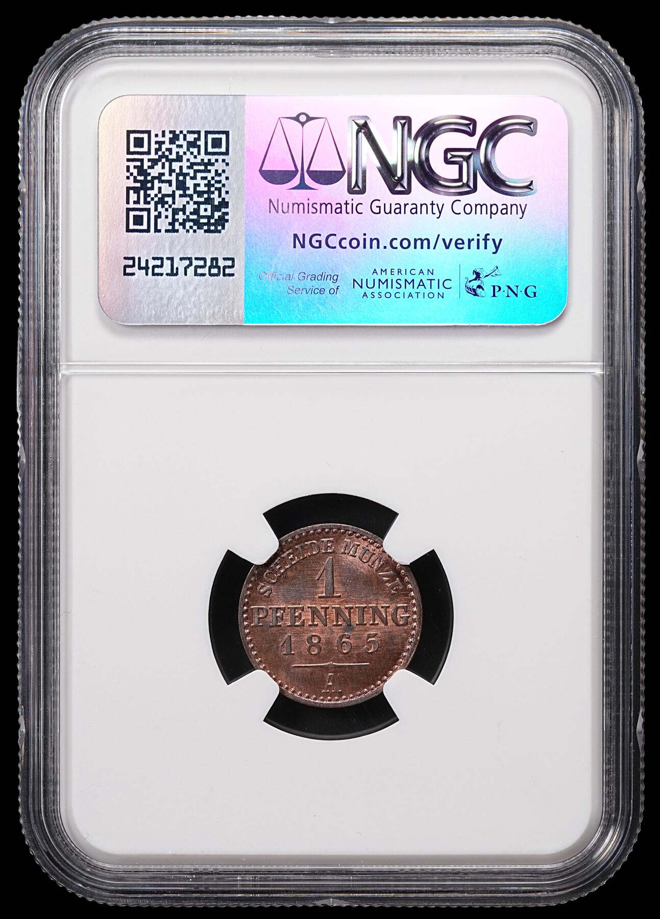 修遠堂世界钱币第八十五期 NGC MS63RB 1865年普鲁士1芬尼铜币