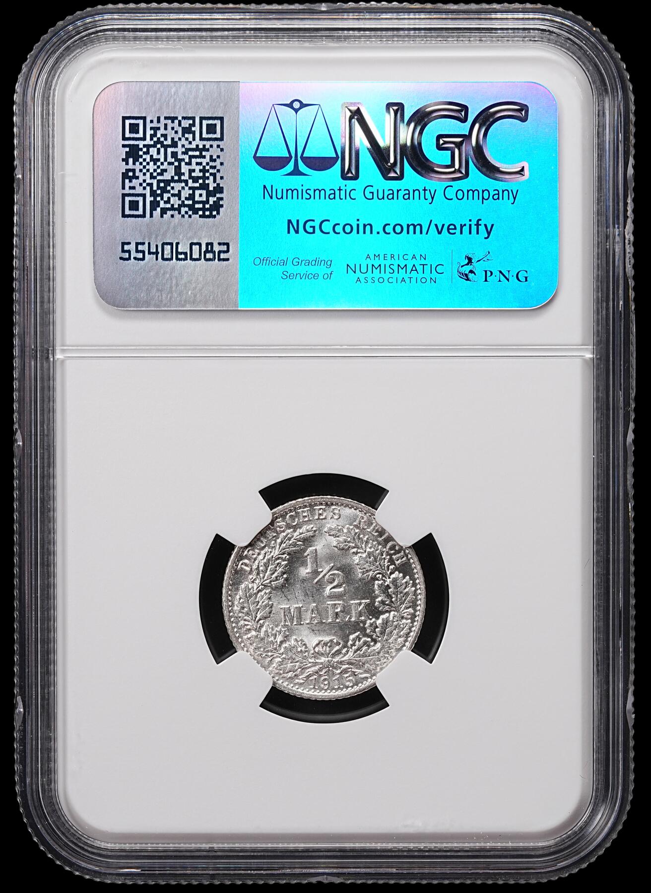 修遠堂世界钱币第八十五期 NGC MS66 1915年德国1/2马克银币 G厂铭