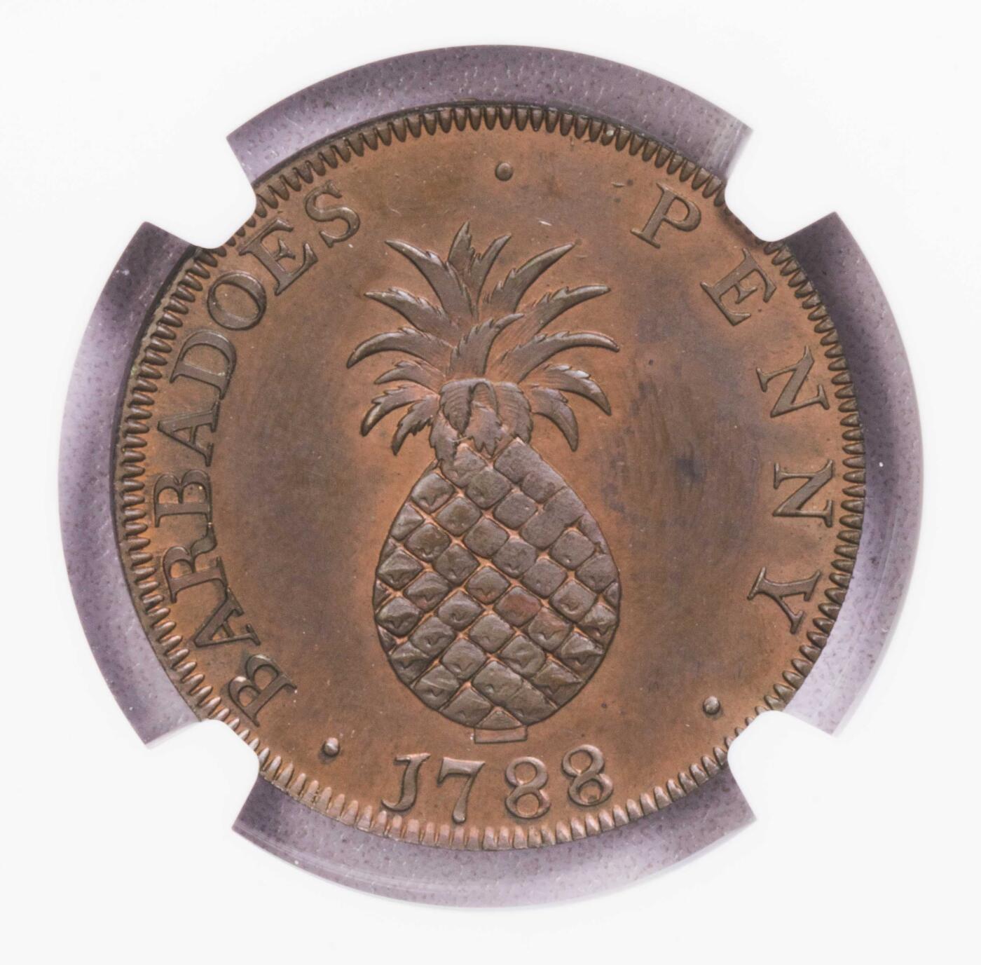 NGC-PF65BN 1788巴巴多斯菠萝头便士 顶级品