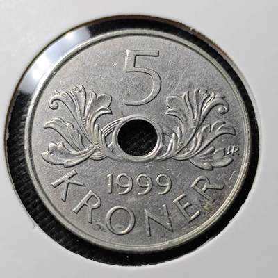 KK钱币收藏小铺 第340场 2月预留时间 周末发货 - 1999挪威5克朗