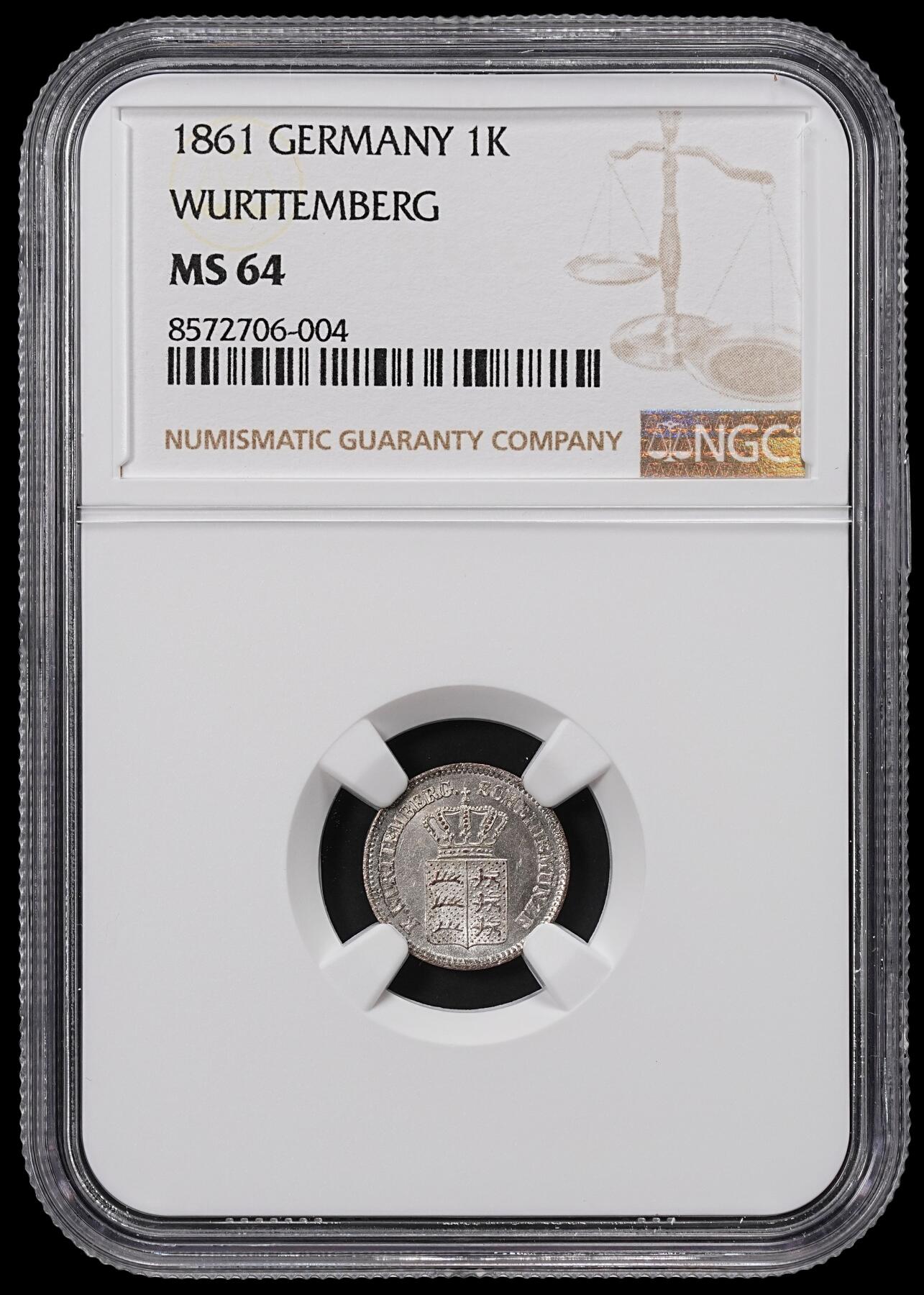 修遠堂世界钱币第八十五期 NGC MS64 1861年符腾堡1克鲁泽