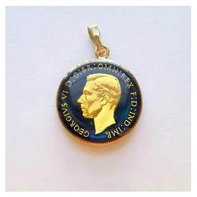  英国1937年 乔治六世 珐琅彩镀金高浮雕精制币章吊坠 20MM -  英国1937年 乔治六世 珐琅彩镀金高浮雕精制币章吊坠 20MM