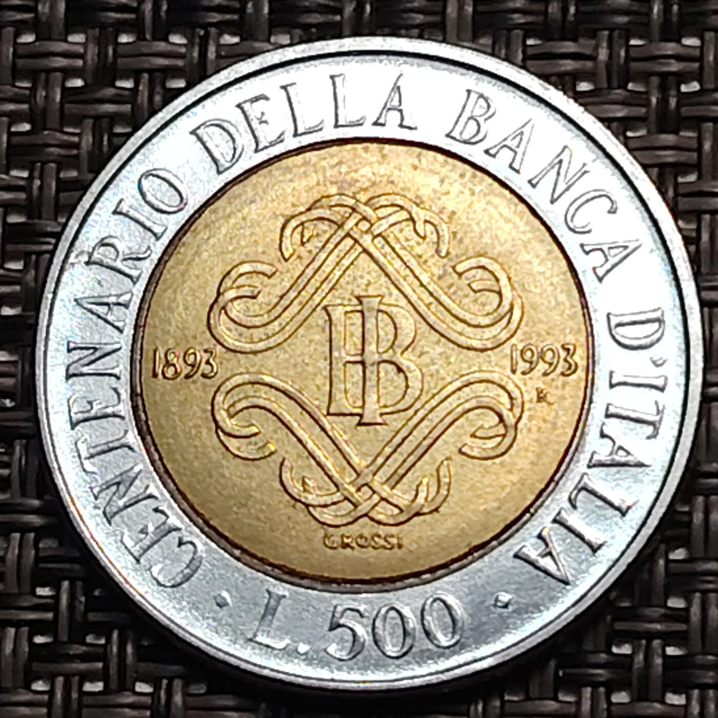 布加迪🐬～世界钱币(上海)🌾第 244 期 /  各国套币和散币 意大利🇮🇹 1993年国家银行建立100年 500里拉 双色纪念币