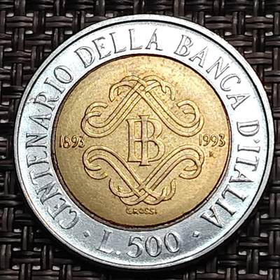 布加迪🐬～世界钱币(上海)🌾第 244 期 /  各国套币和散币 - 意大利🇮🇹 1993年国家银行建立100年 500里拉 双色纪念币