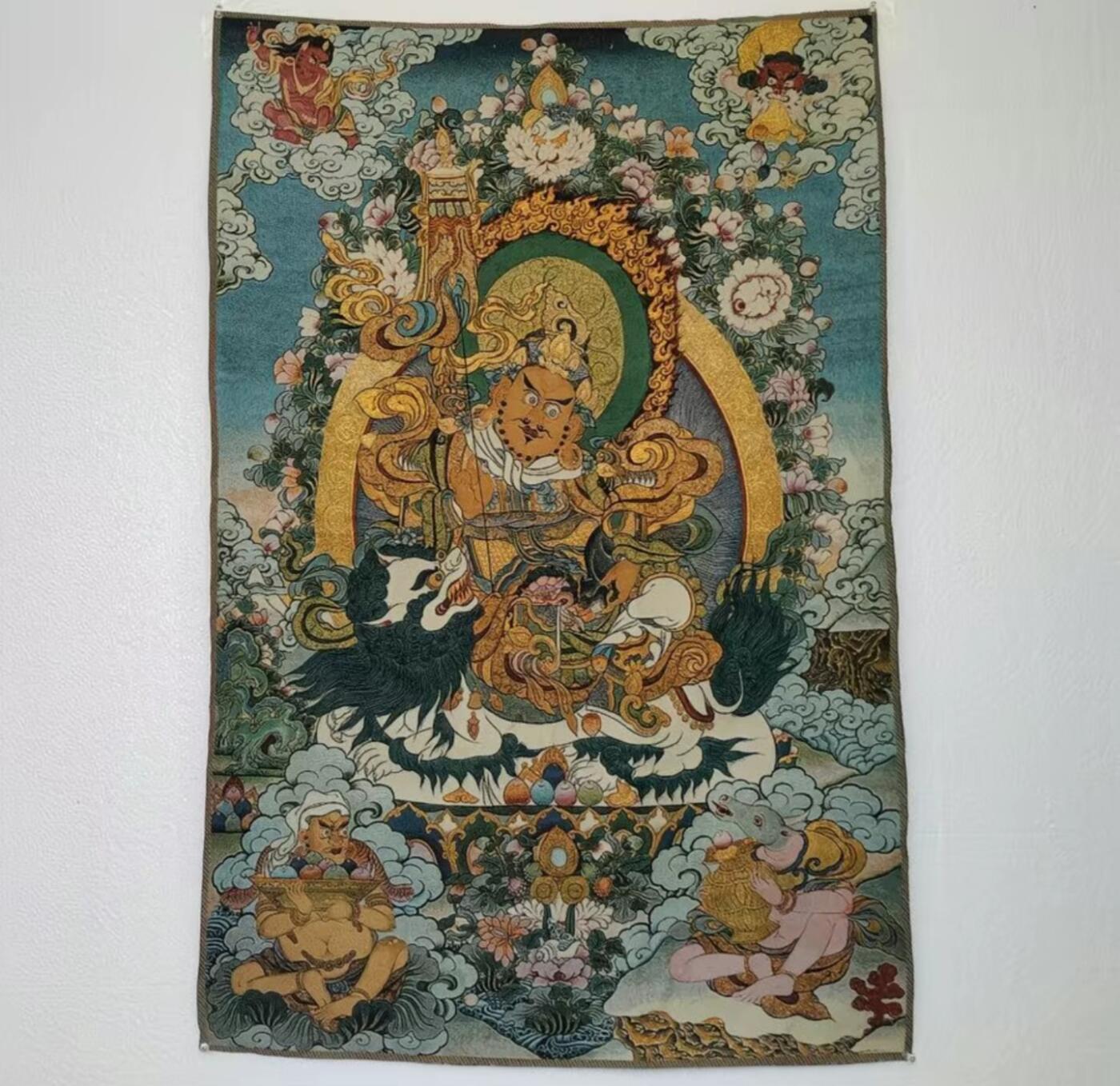 刺绣唐卡专场 西藏佛像刺绣  财宝天王金丝唐卡40*60cm