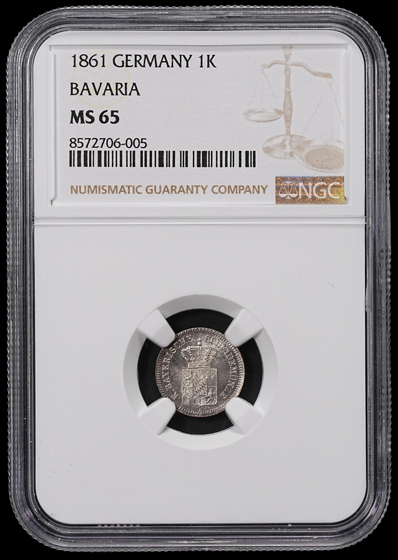修遠堂世界钱币第八十五期 NGC MS65 1861年巴伐利亚1克鲁泽