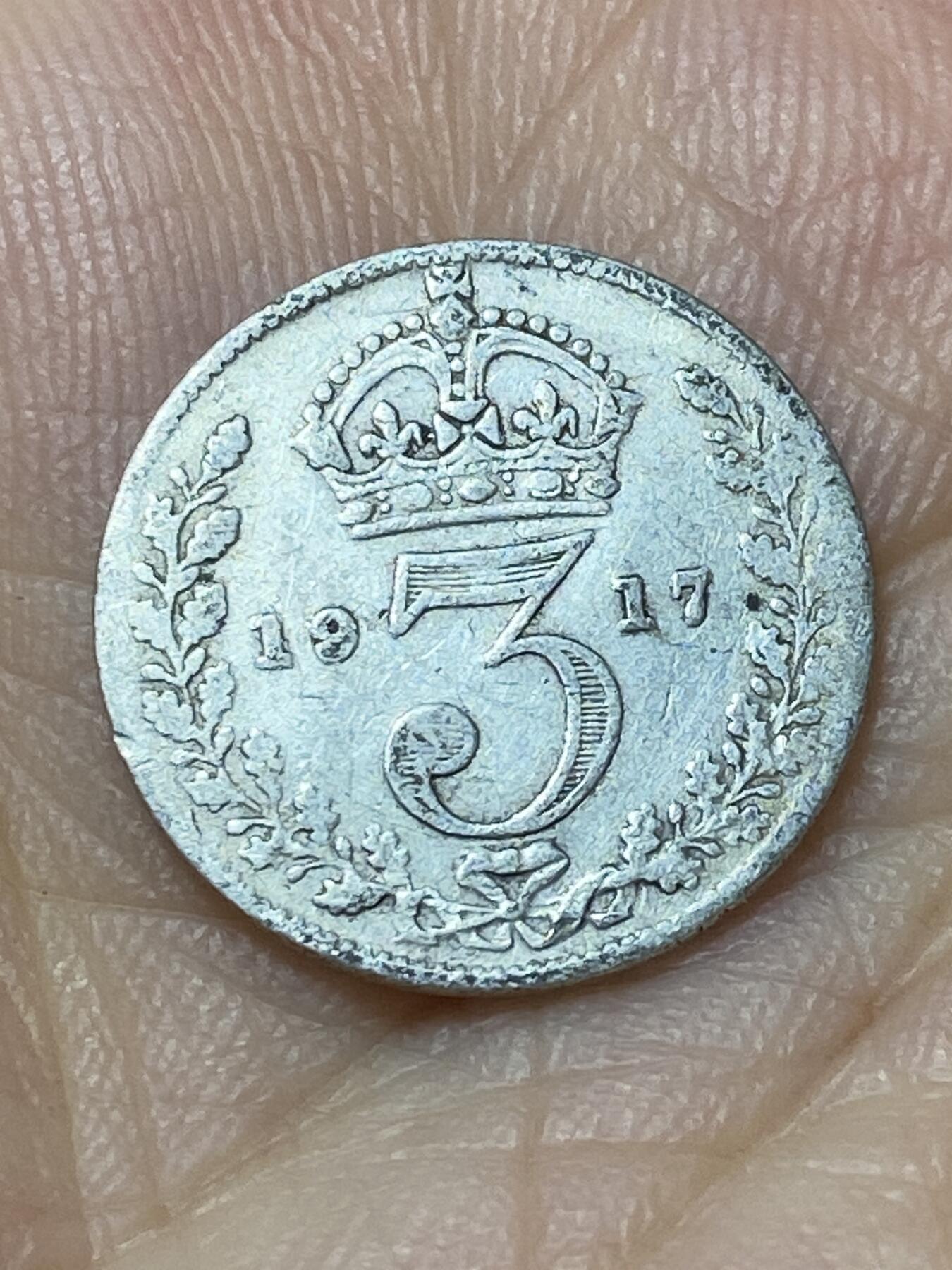 2025年第九十四场(总第一百二十场）外国好品散币(免佣金) 英国🇬🇧1917年3便士银币(乔治五世第一版，925银)