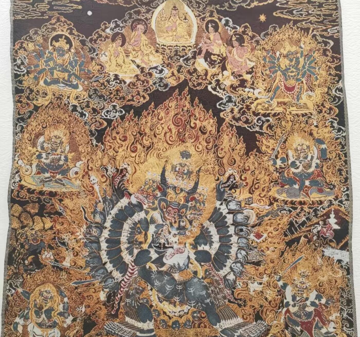刺绣唐卡专场 西藏佛像刺绣 牛头明王 尼泊尔金丝唐卡40*60cm