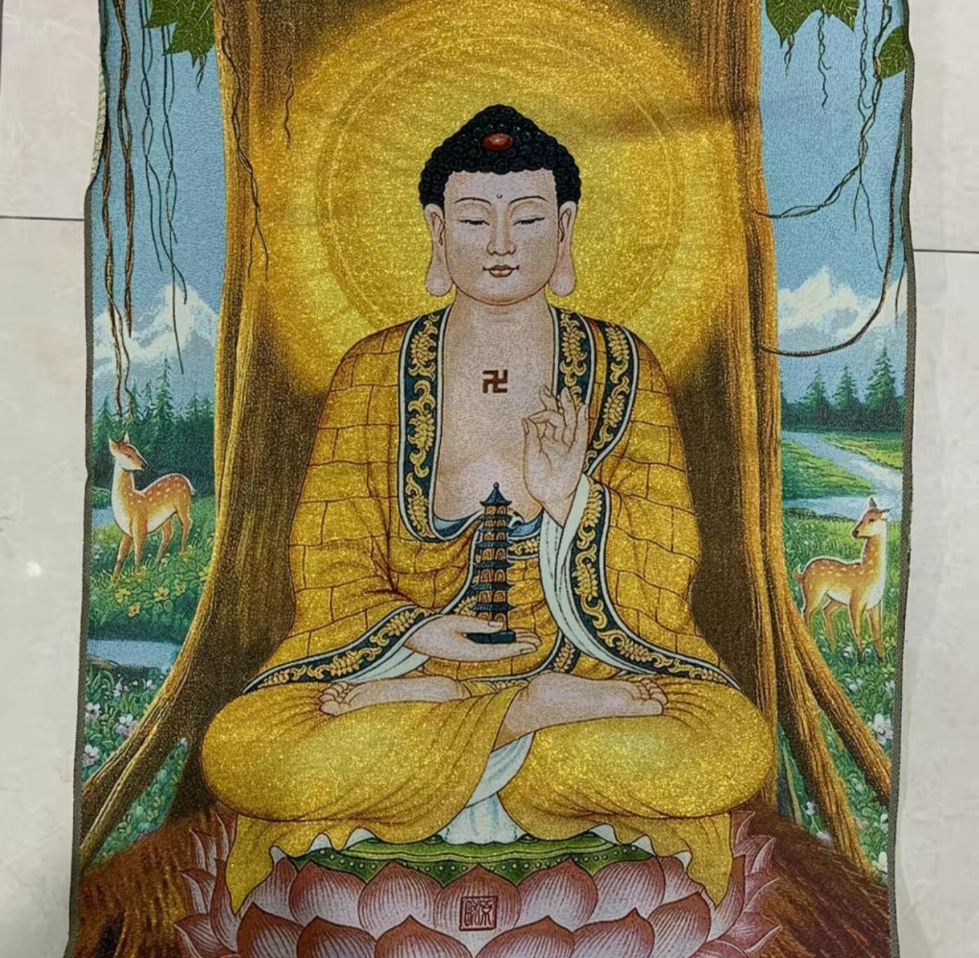 刺绣唐卡专场 西藏佛像刺绣  大日如来 金丝唐卡90*60cm