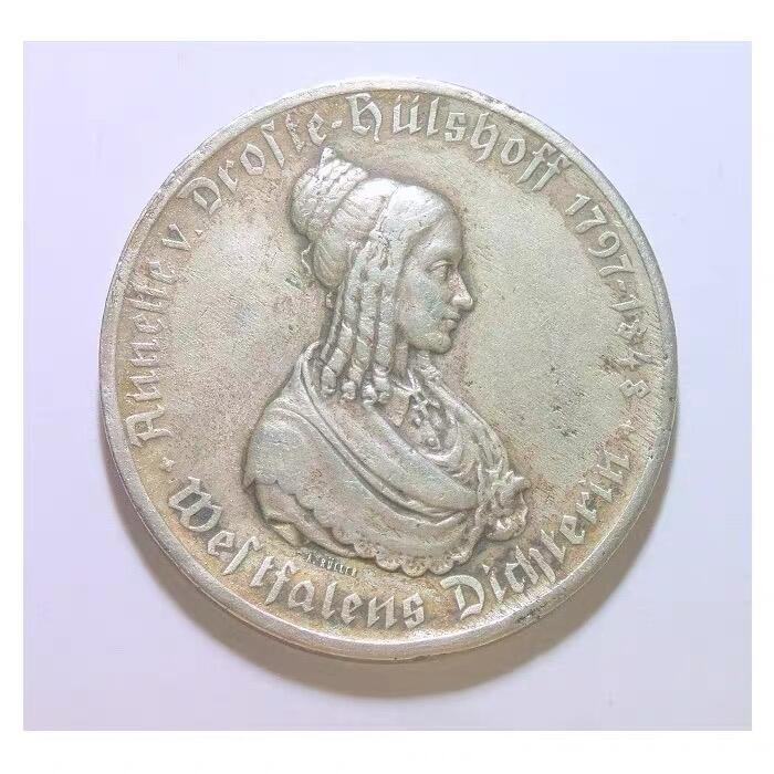 德国1923年 威斯特法伦双面头像女人头大马币 高浮雕精制大镀银币章 45MM 发行量一万枚