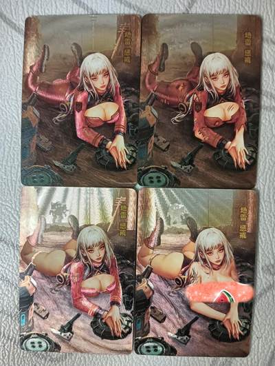 花开卡拍第39期（9月21号周日截拍，品控勿拍!!!拍品不寄存，运费5元，自制卡难免瑕疵，可能存在轻微撞角爆边等出厂瑕疵，品控介意勿拍！） - 砖家卡牌  粗闪工艺 红: 地雷 惩戒3张+艺术版1张 共4张