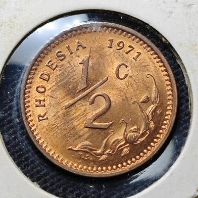 KK钱币收藏小铺 第342场 2月预留时间 周末发货 - 1971罗德西亚1/2分 好品铜币