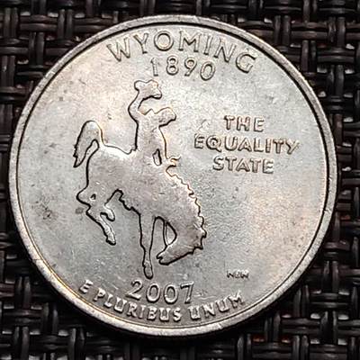 布加迪🐬～世界钱币(上海)🌾第 244 期 /  各国套币和散币 - 美国🇺🇸 2007年 25分 怀俄明州纪念币