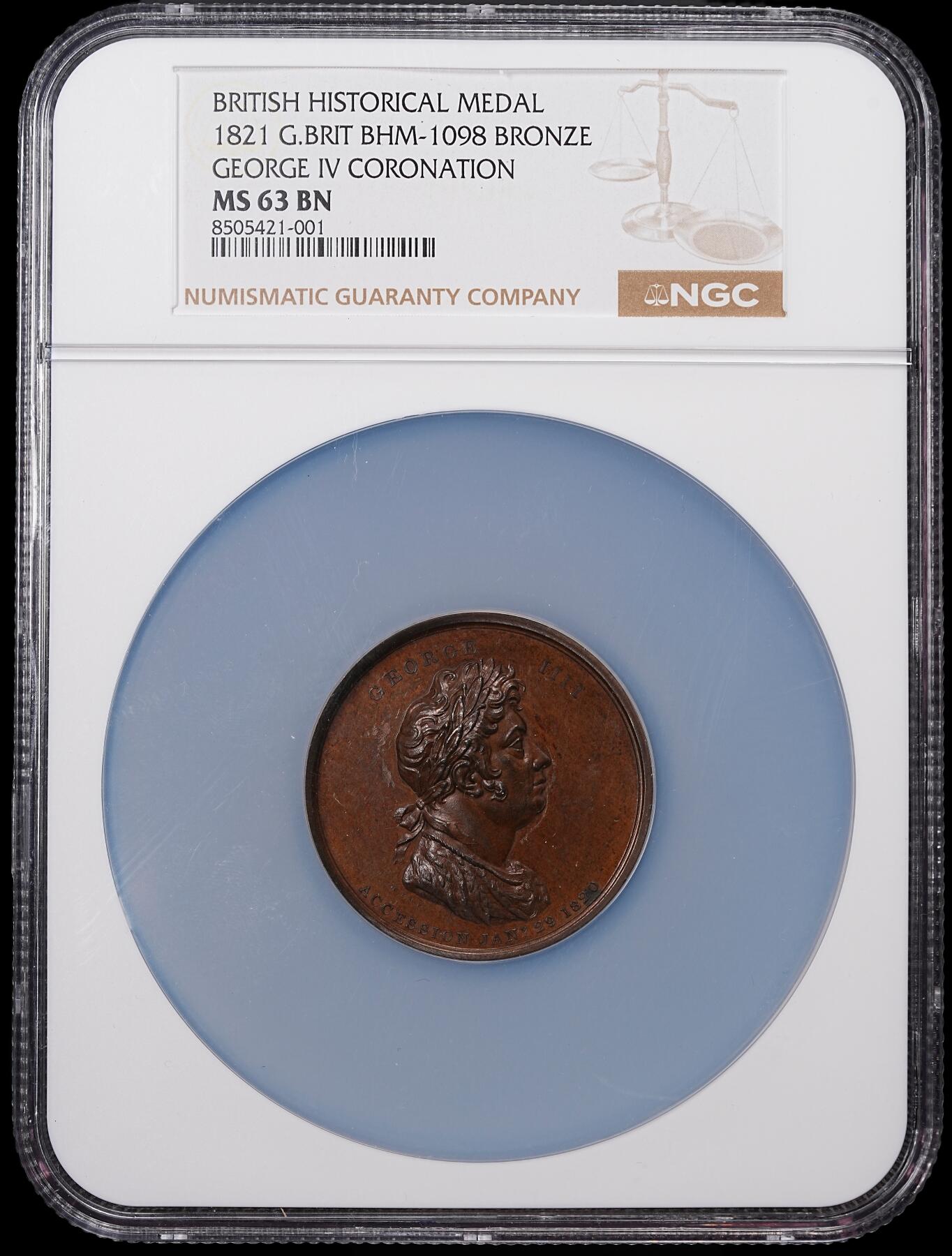 修遠堂世界钱币第八十五期 NGC MS63BN 1821年英王乔治四世加冕纪念高浮雕大铜章