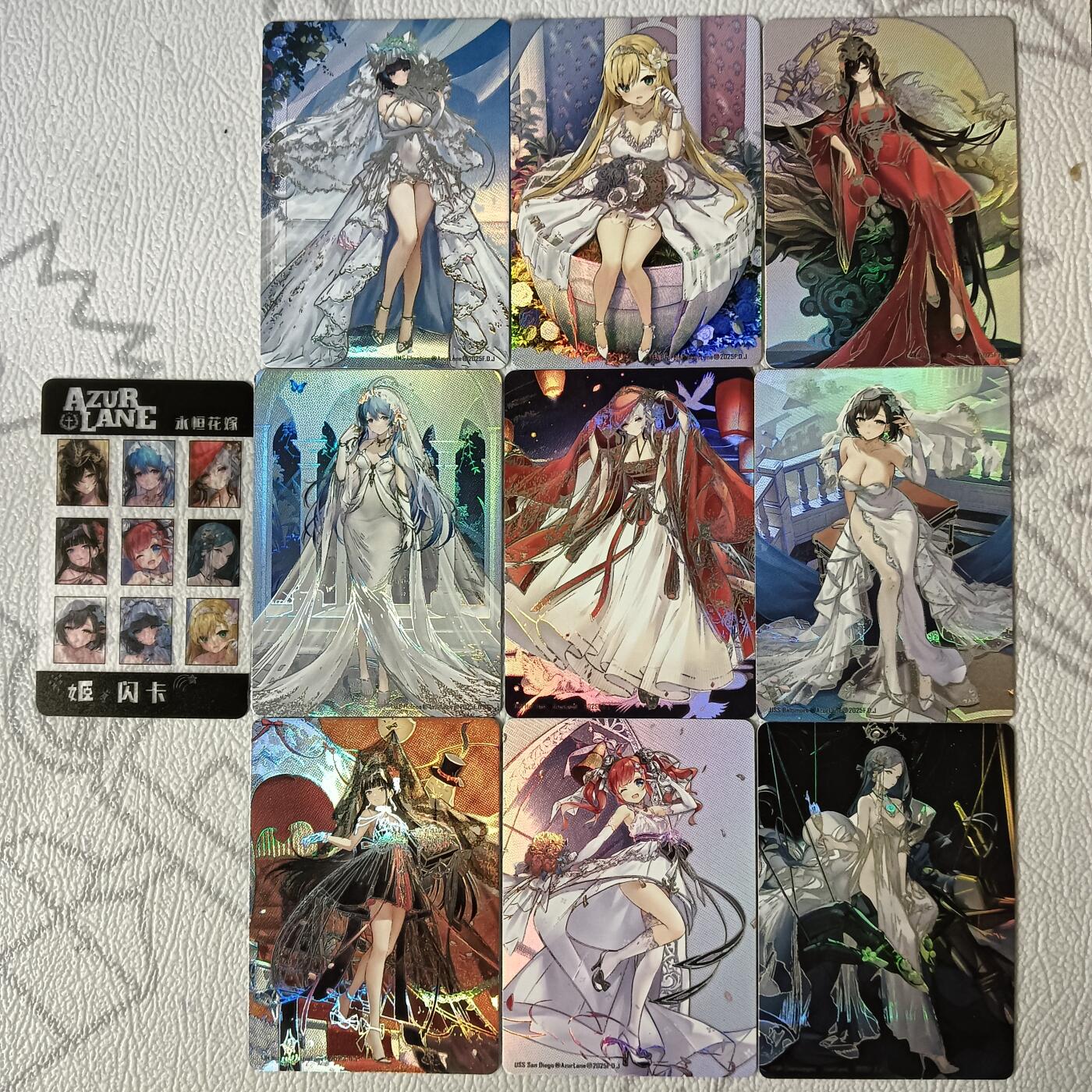 花开卡拍第39期（9月21号周日截拍，品控勿拍!!!拍品不寄存，运费5元，自制卡难免瑕疵，可能存在轻微撞角爆边等出厂瑕疵，品控介意勿拍！） 姬闪卡 碧蓝航线 永恒花嫁套卡  9+1卡头 卡背立绘图