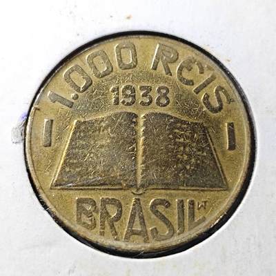 KK钱币收藏小铺 第342场 2月预留时间 周末发货 -  1938巴西1000瑞斯铜币