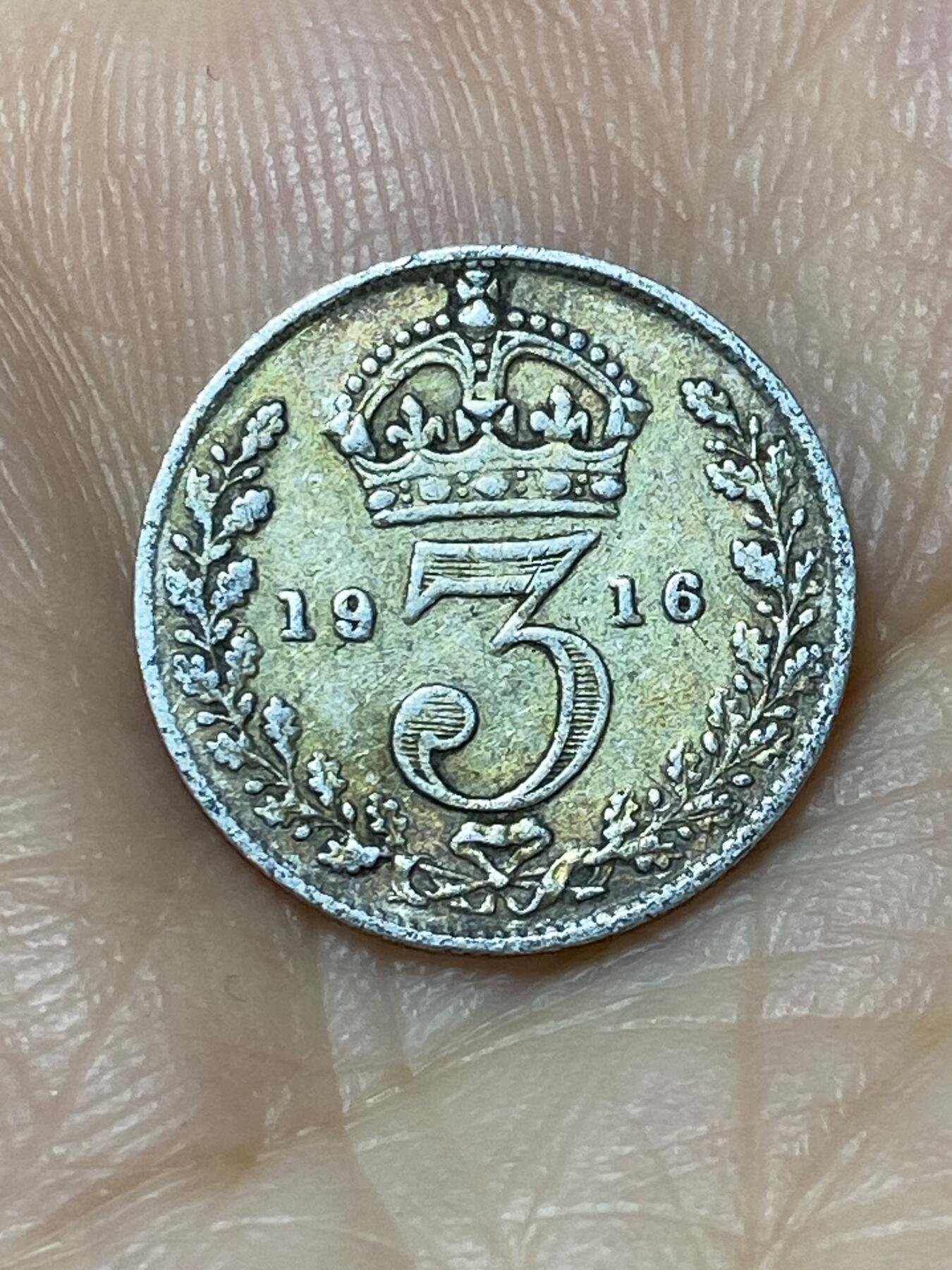 2025年第九十四场(总第一百二十场）外国好品散币(免佣金) 英国🇬🇧1916年3便士银币(乔治五世第一版，925银)