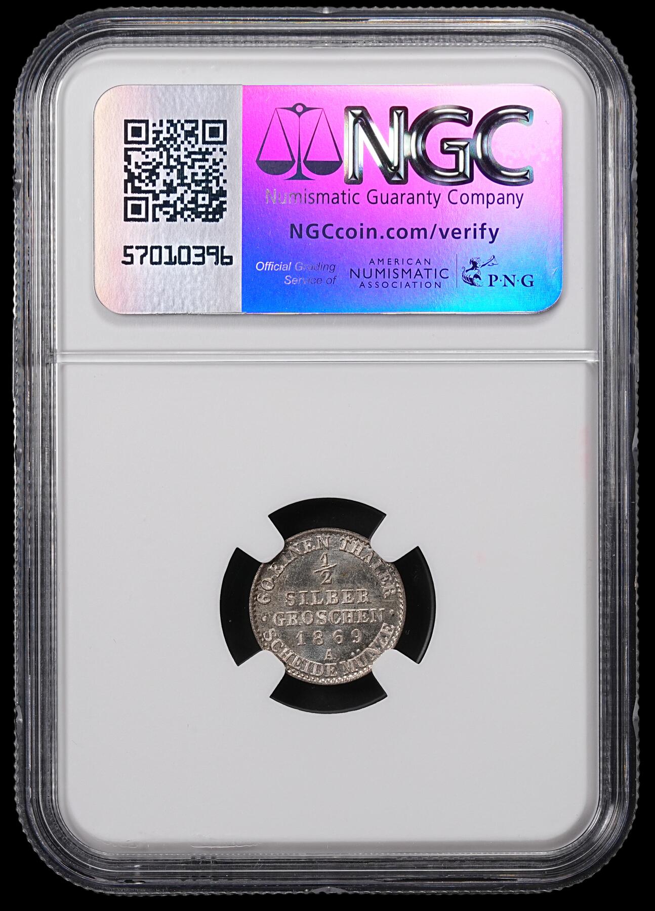 修遠堂世界钱币第八十五期 NGC MS64 1869年普鲁士1/2银格罗申