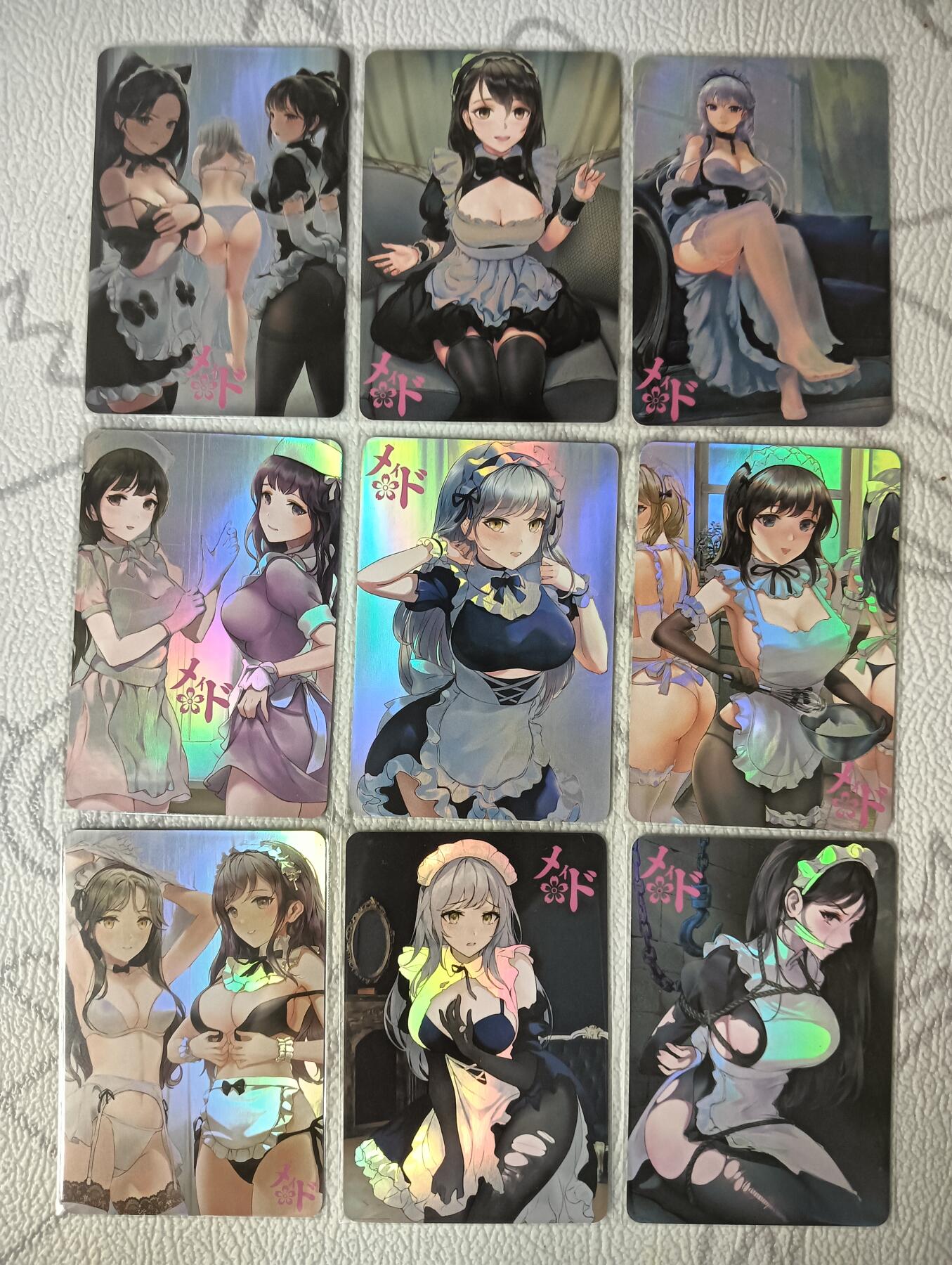花开卡拍第39期（9月21号周日截拍，品控勿拍!!!拍品不寄存，运费5元，自制卡难免瑕疵，可能存在轻微撞角爆边等出厂瑕疵，品控介意勿拍！） 疾风卡牌 女仆一套9张 角色扮演、束缚、黑色 彩闪