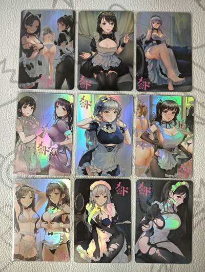 花开卡拍第39期（9月21号周日截拍，品控勿拍!!!拍品不寄存，运费5元，自制卡难免瑕疵，可能存在轻微撞角爆边等出厂瑕疵，品控介意勿拍！） - 疾风卡牌 女仆一套9张 角色扮演、束缚、黑色 彩闪