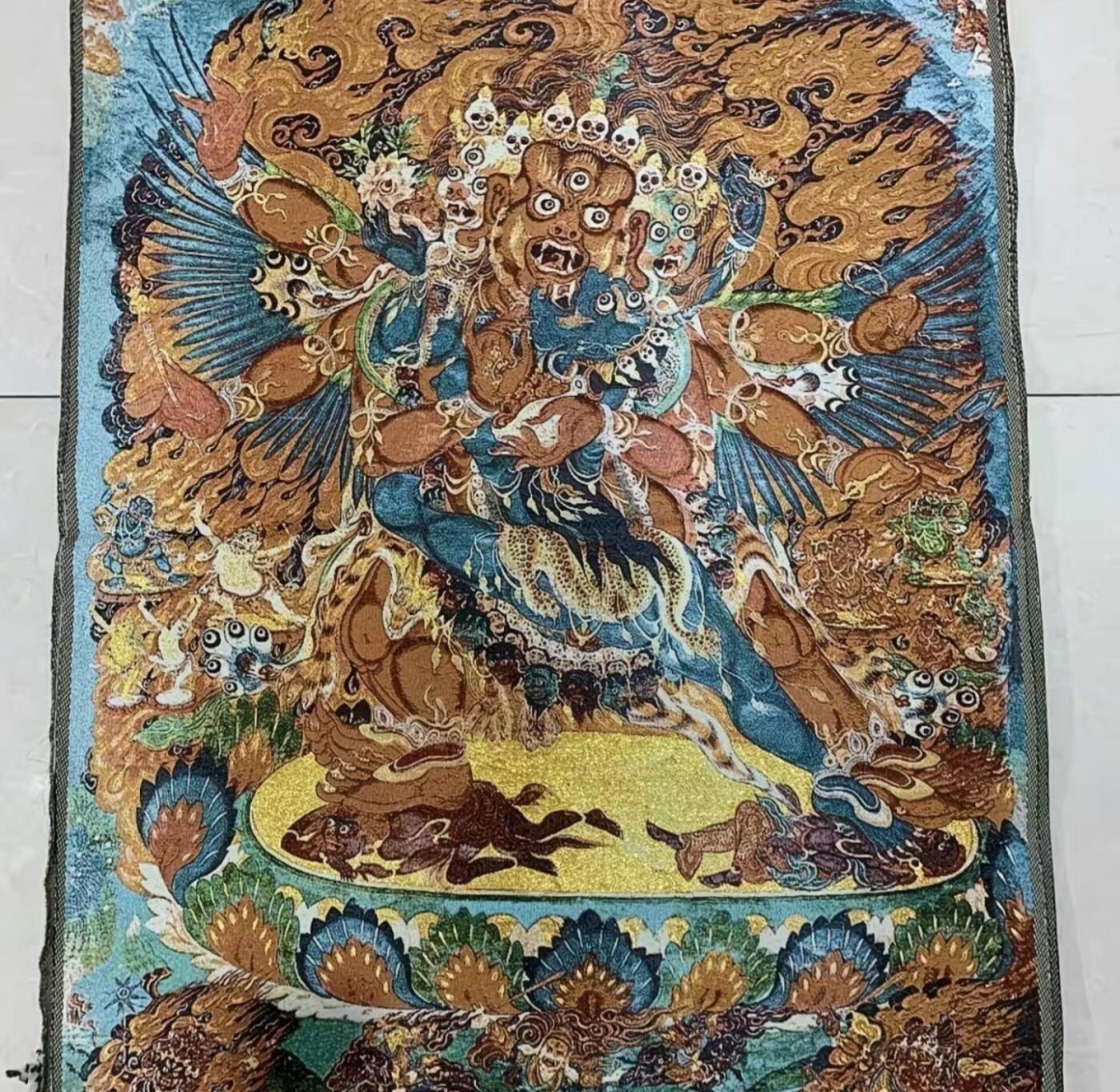 刺绣唐卡专场 西藏佛像刺绣  文殊菩萨愤怒化身（死亡征服者）金丝唐卡40*60cm
