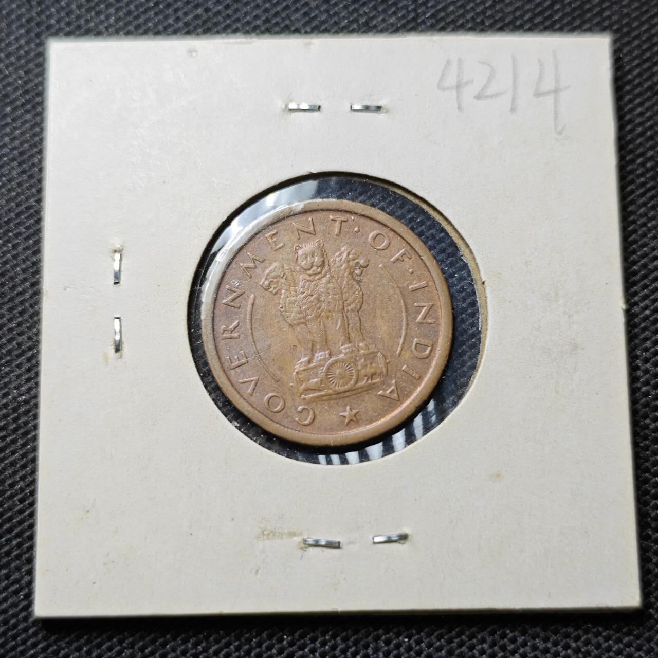 KK钱币收藏小铺 第342场 2月预留时间 周末发货  1952印度1派沙 小马铜币